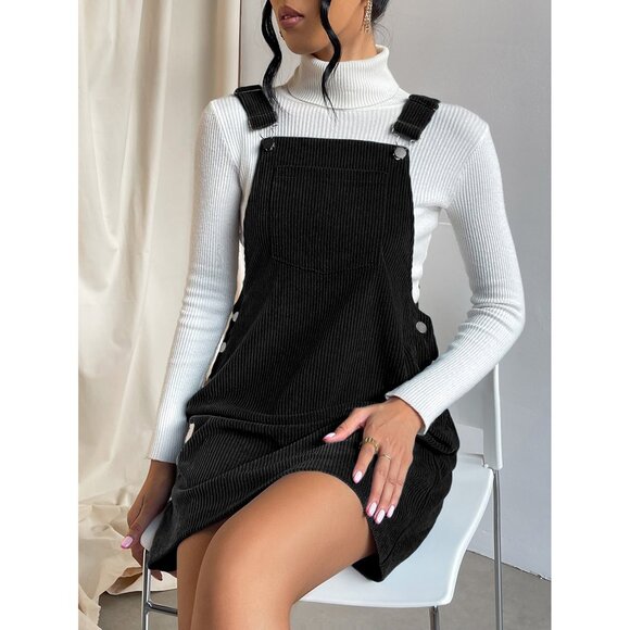 Corduroy overall mini dresss front pocket pink - Picture 6 of 7